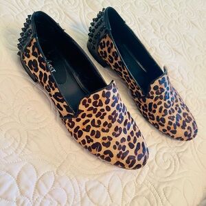 Nine West Leopard Print Leather Loafers, Size 7M